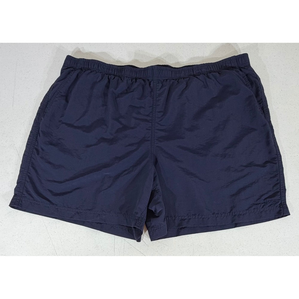 LL Bean Supplex Nylon Swim Trunks XL Navy Blue Mesh Lined Drawstring 215657